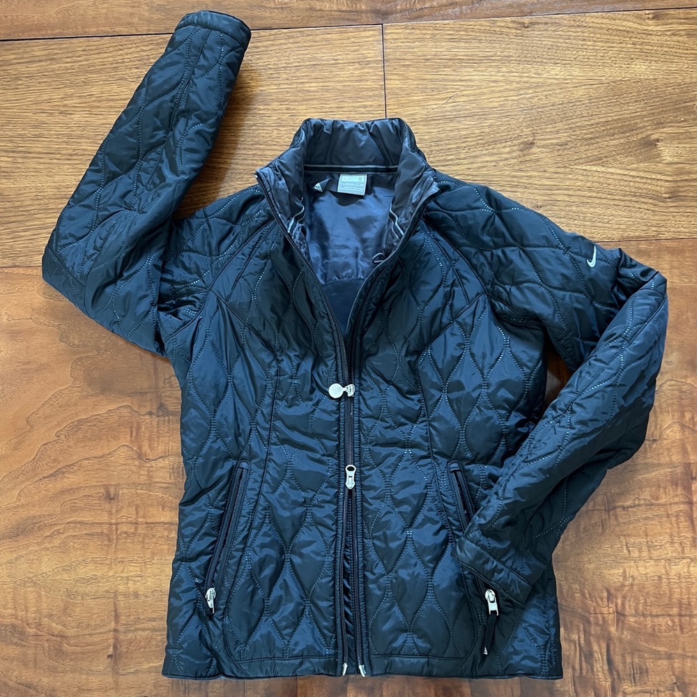 Terrific Nike Quilted Black Jacket With Thoughtful Features and Flattering Fit